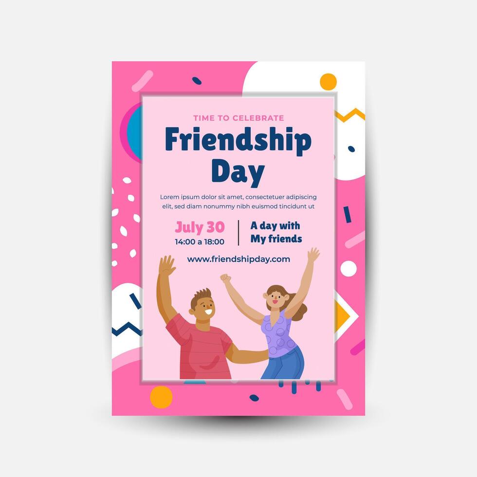 Modern trend Vertical poster template for friendship day celebration memphis background element vector