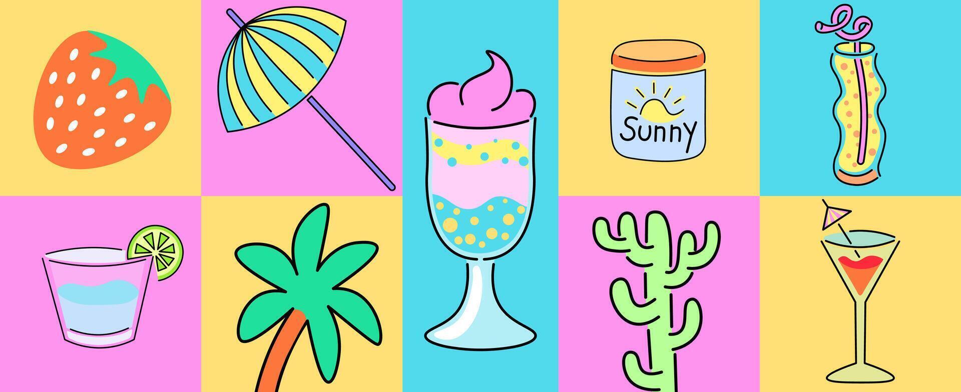 summertime doodle set vector