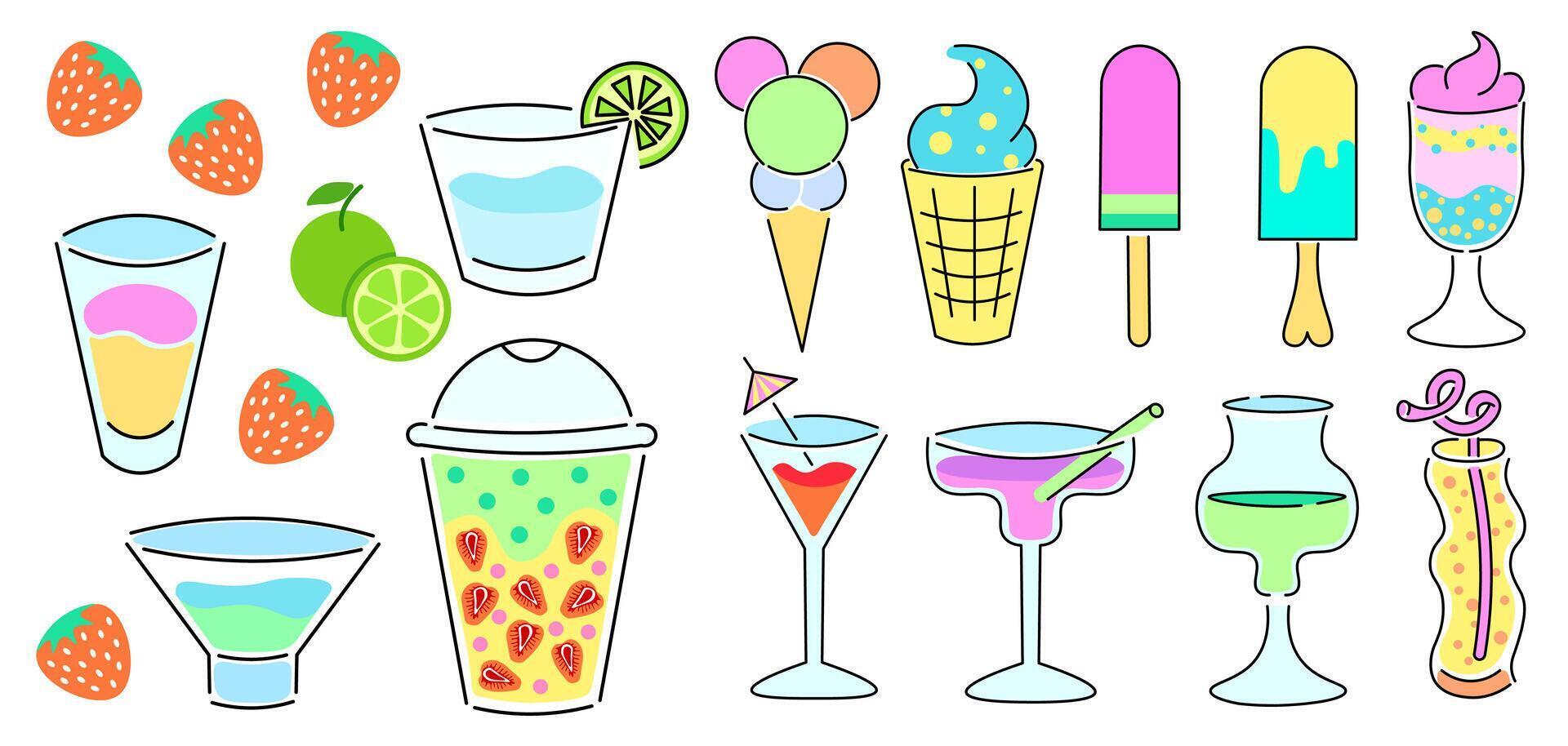 summertime drinks cool set vector