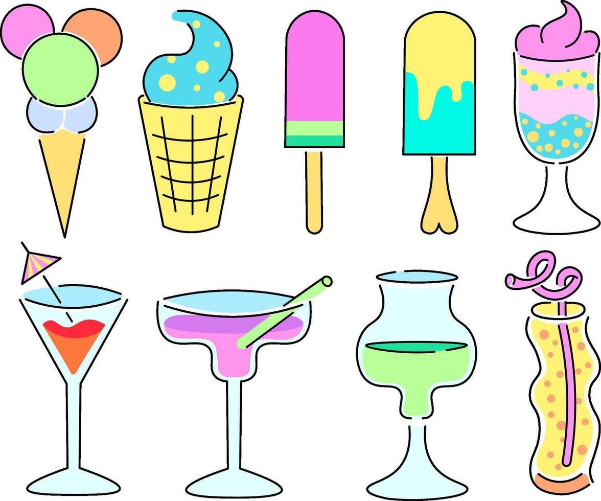 summertime drinks cool set vector