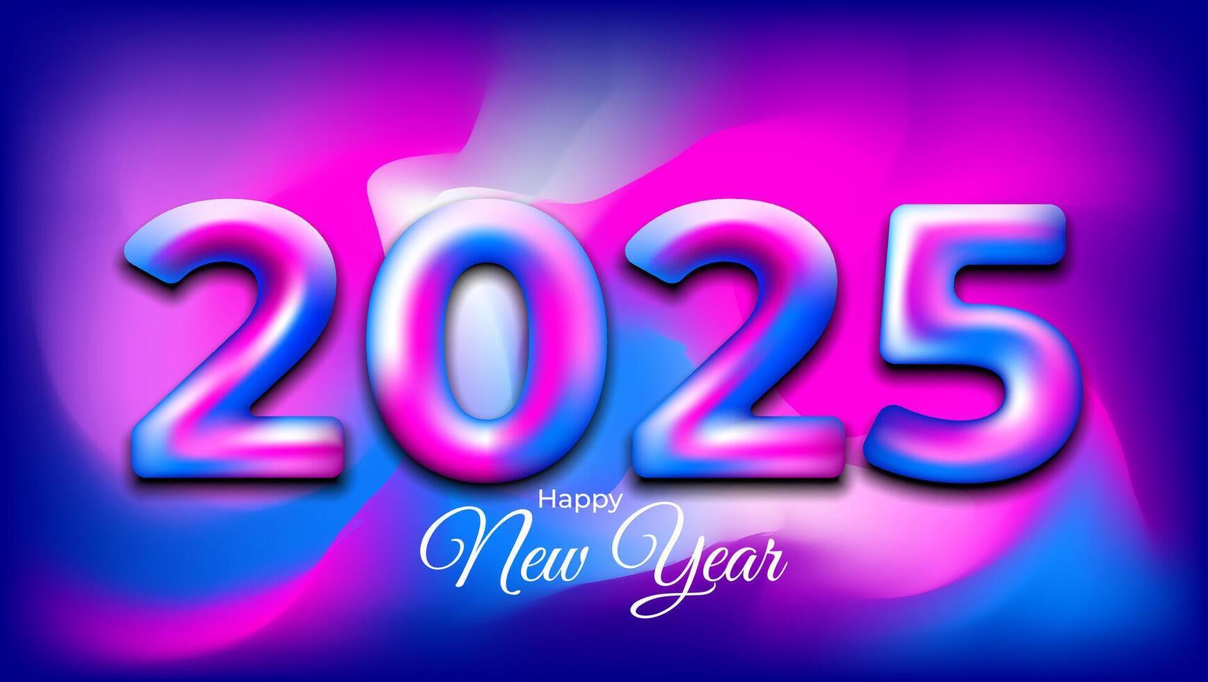 2025 new year text with blue and pink gradient holographic color and gradient background vector