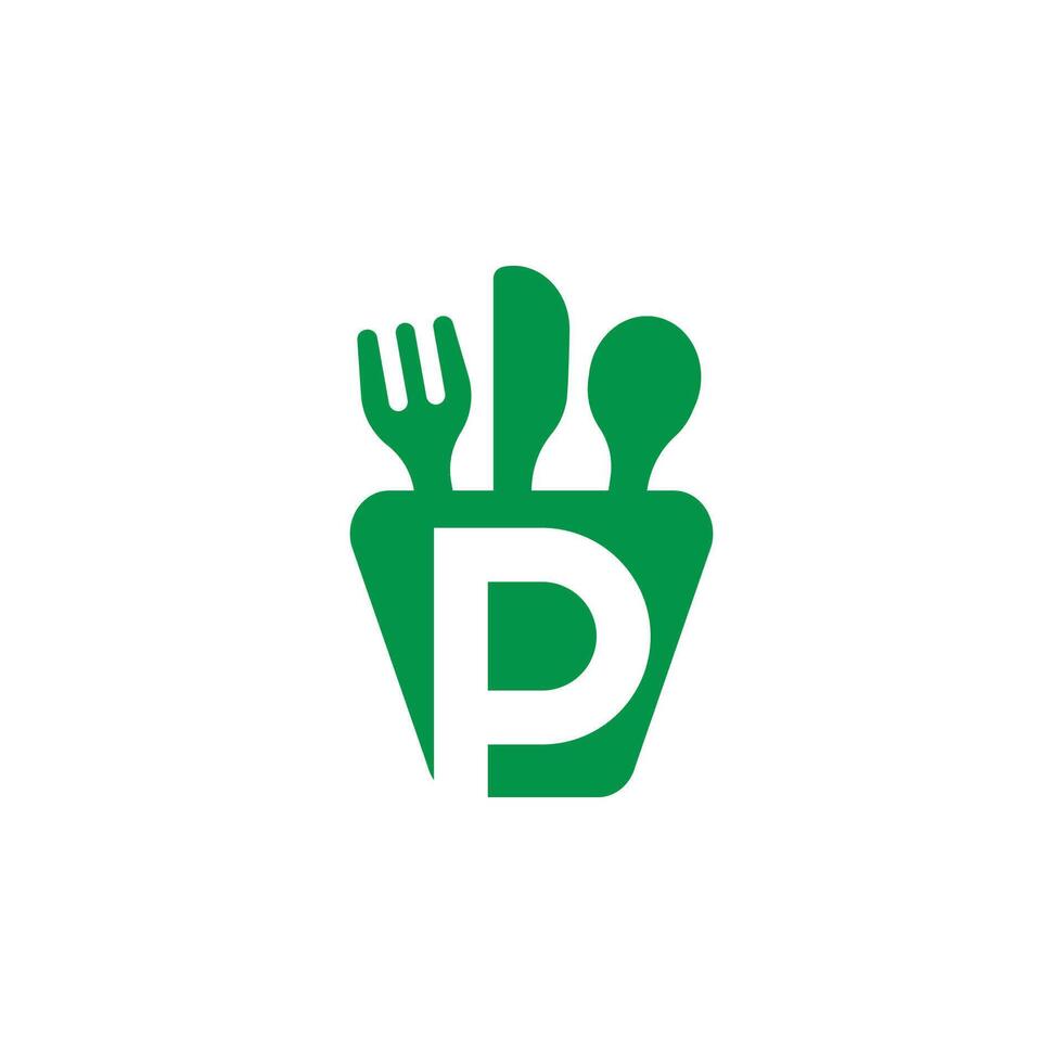 Letter P with fork and spoon logo vector