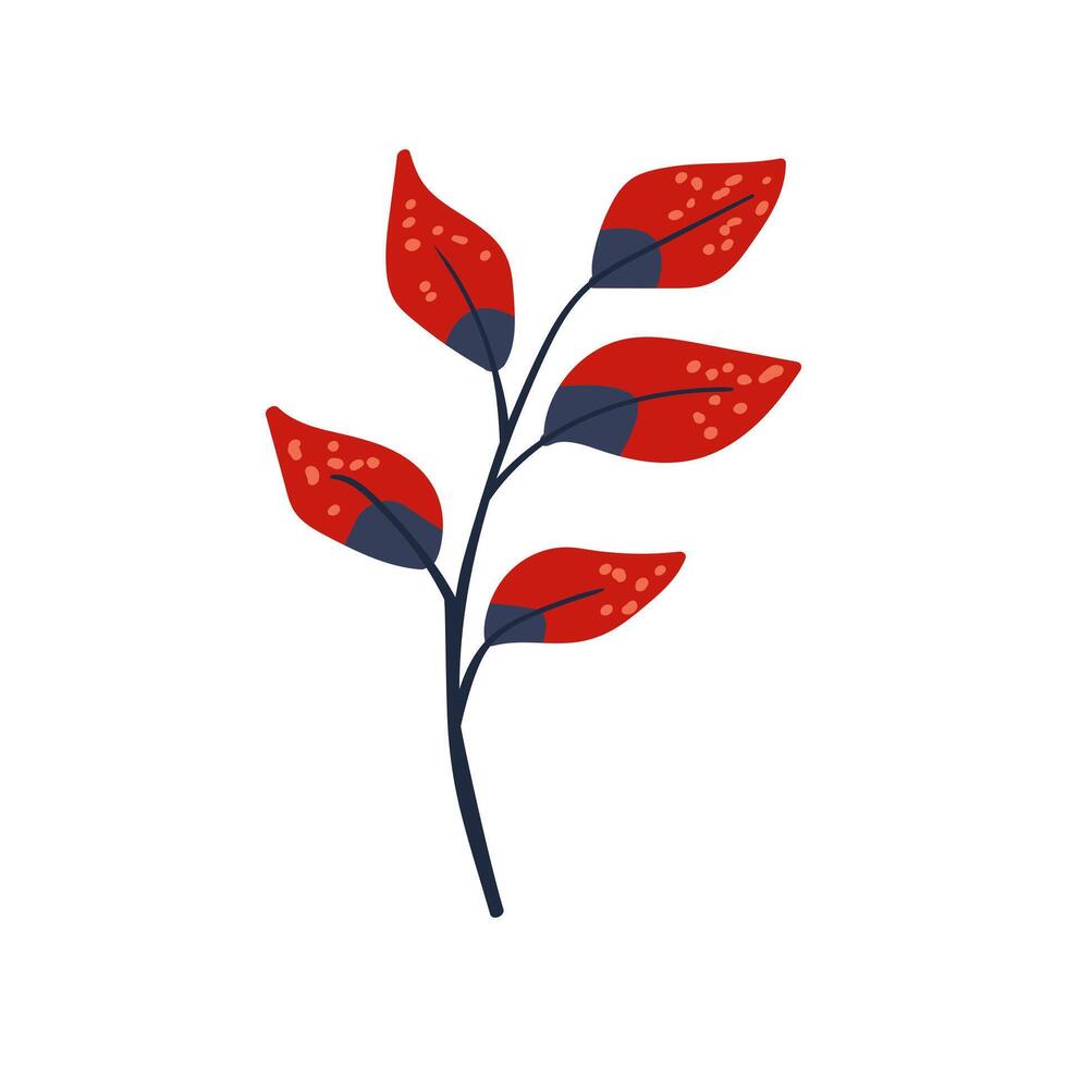 Folk plant. Simple burgundy leaves on a branch. Autumn botany Minimalistic style. Flat isolated vector