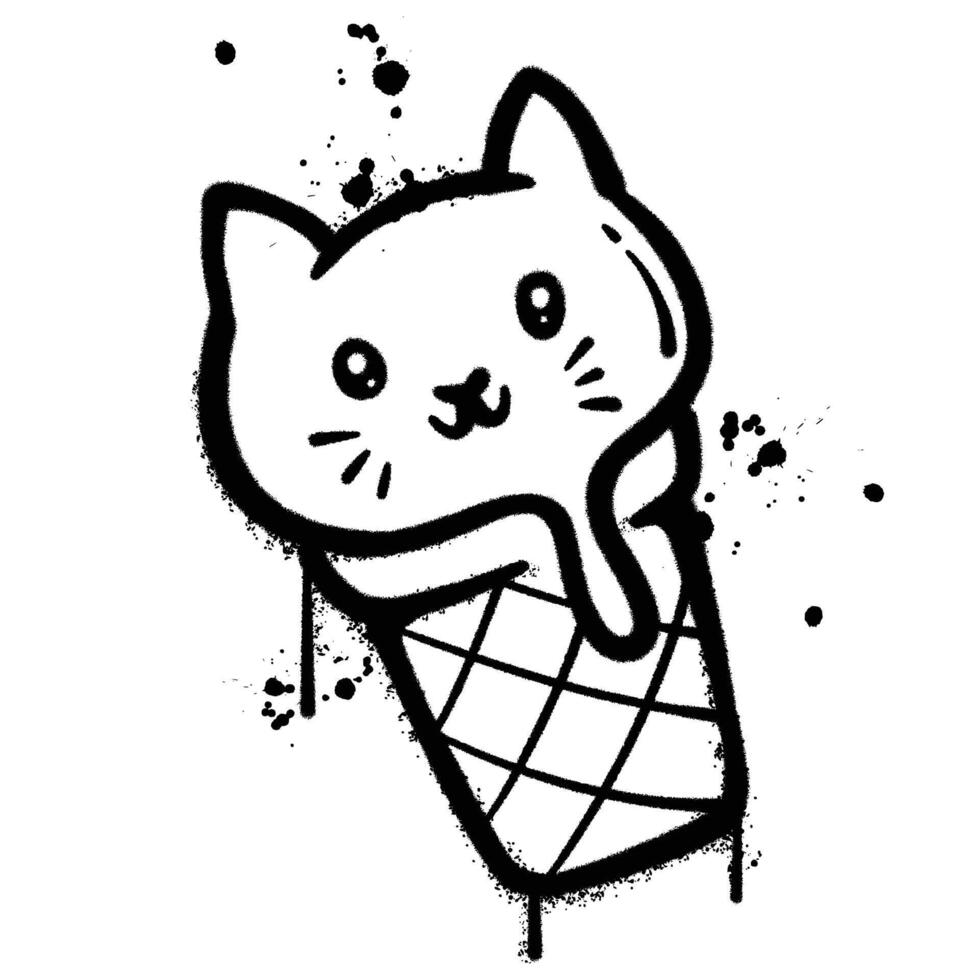 graffiti spray cat ice cream isolated on white background vector