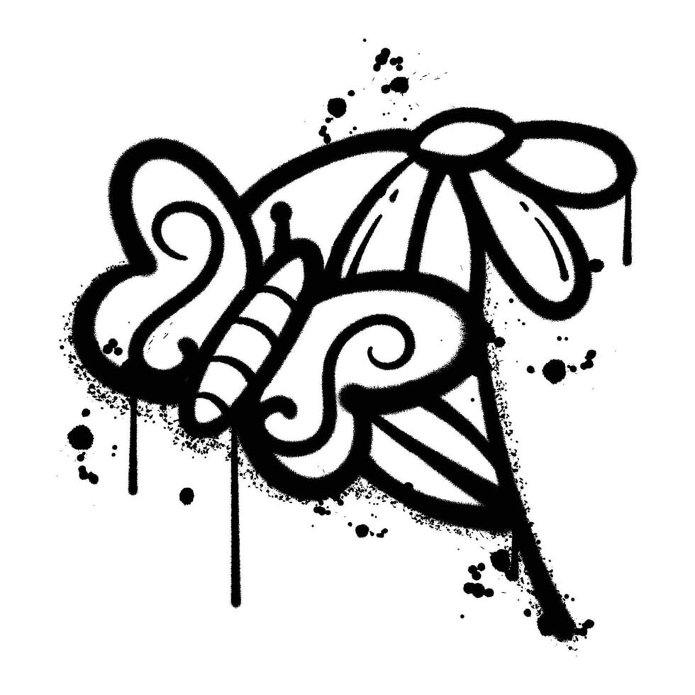 graffiti spray butterfly in flower isolated on white background vector