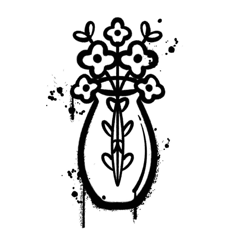graffiti spray flower vase isolated on white background vector