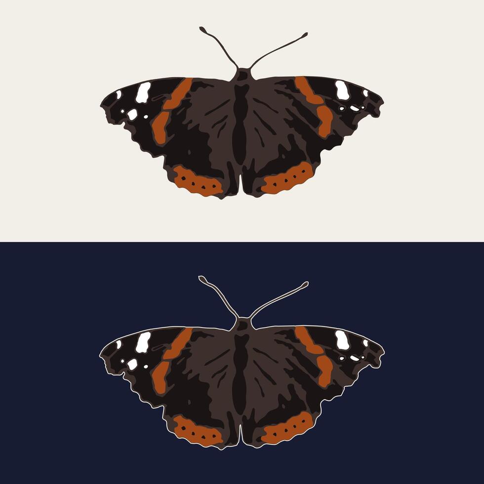 Admiral butterfly with spread wings, antennae. Single isolated colorful illustration. Image tracing, cleaned and simplified image. Realistic style. Not AI. vector