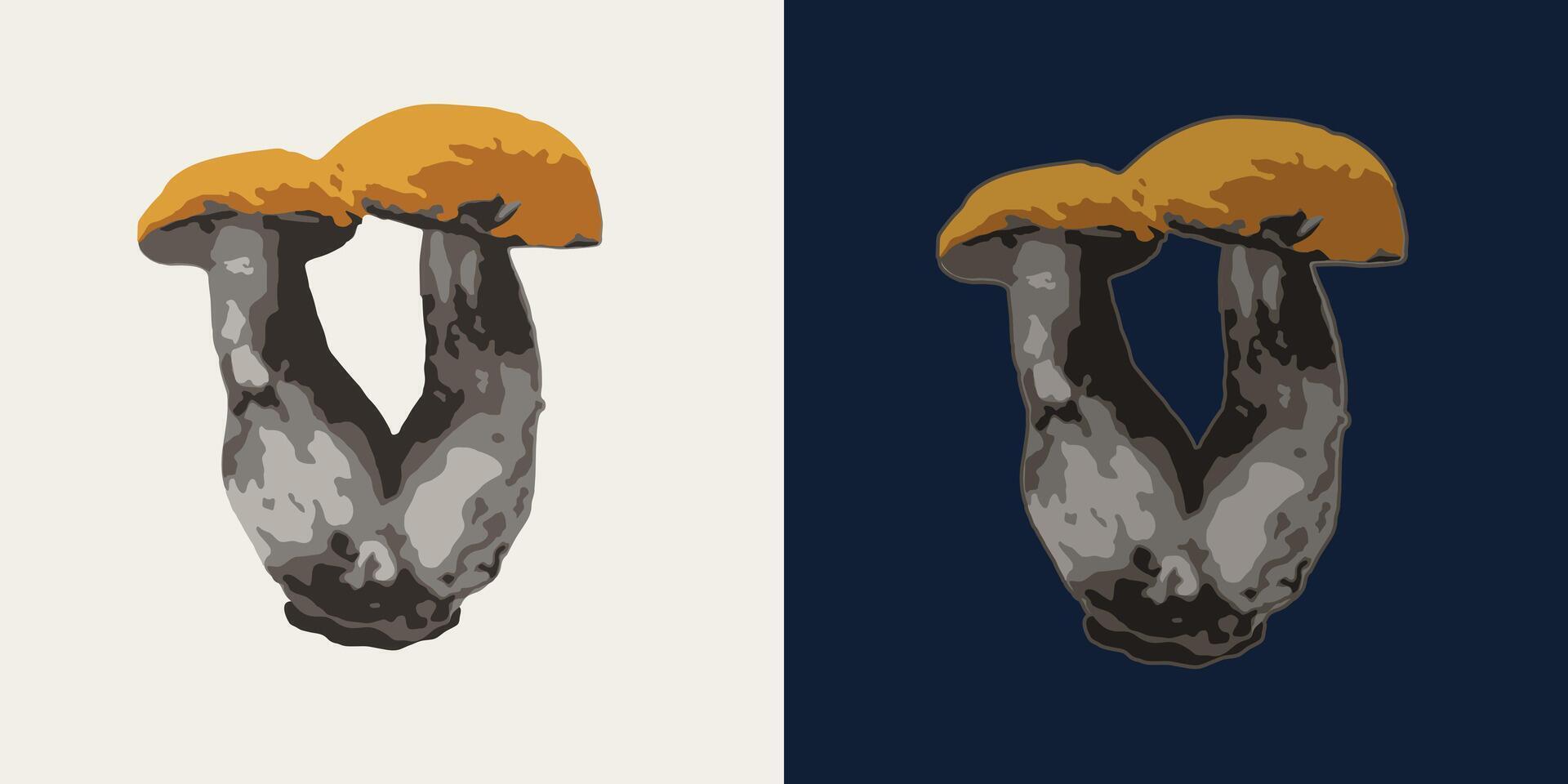 Two fused boletus mushrooms. Image tracing, cleaned and simplified illustration. Realistic style. Not AI. vector