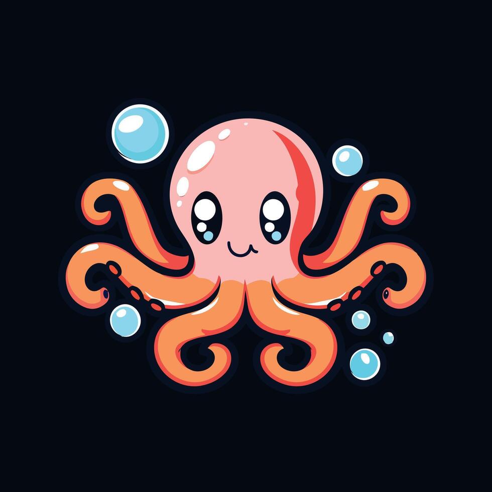 Cute octopus illustration on a black background vector
