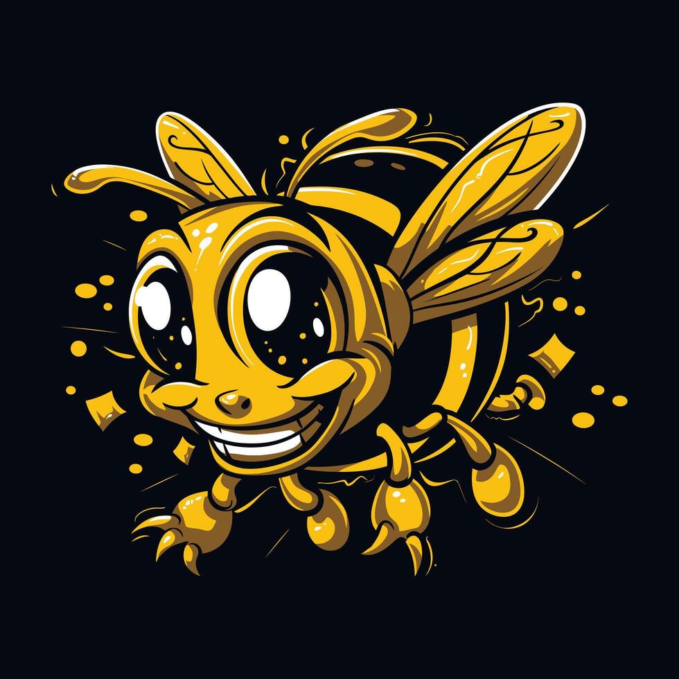 cartoon honeybee illustration with black background vector