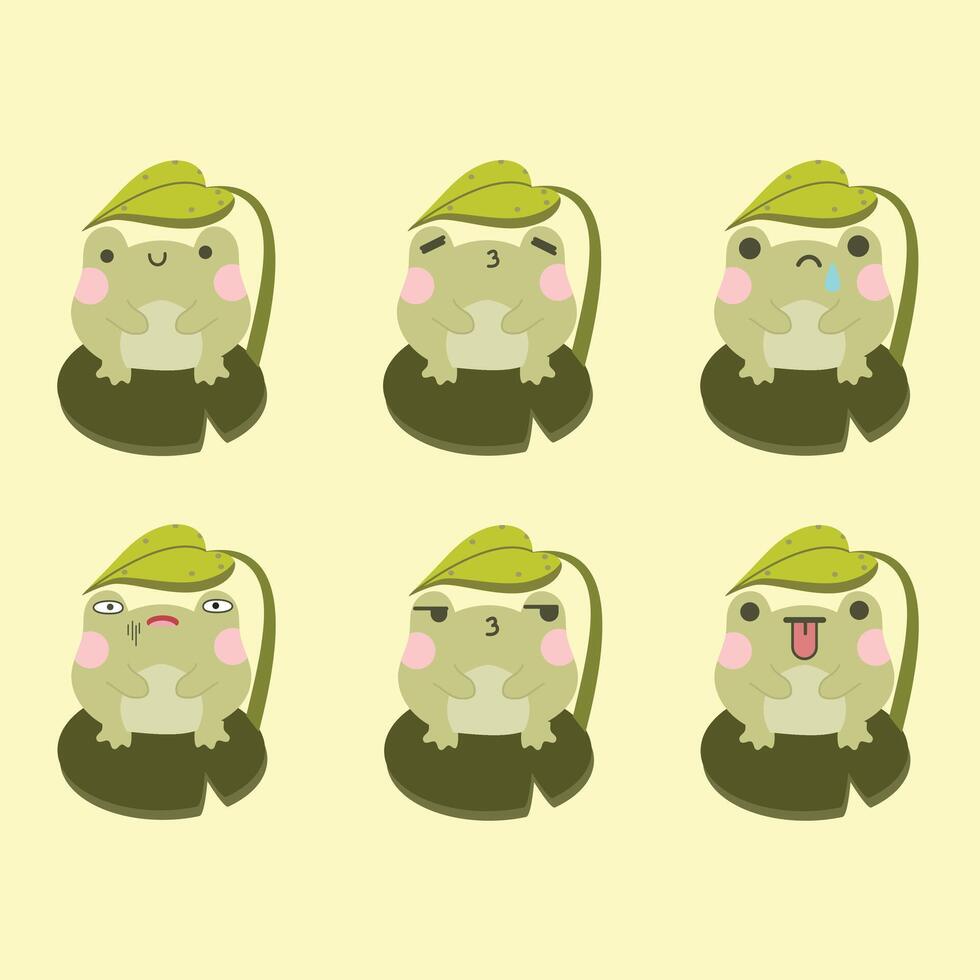 Set of cute frog characters with different expressions vector
