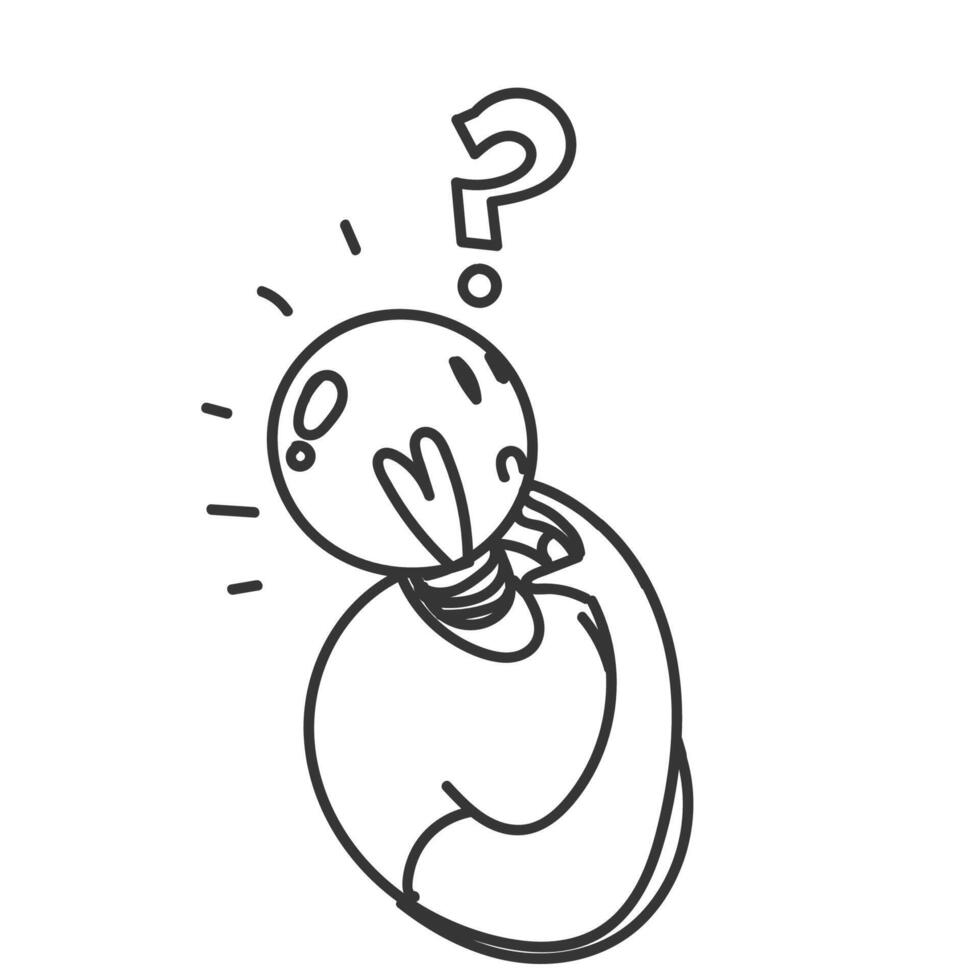 hand drawn doodle person with light bulb head thinking vector