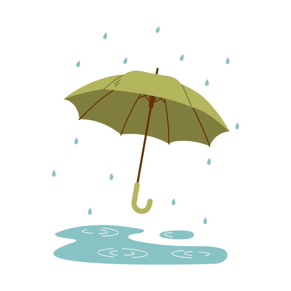 Open umbrella protect from raindrops in autumn or spring rain. Rainy weather. Flat illustration vector