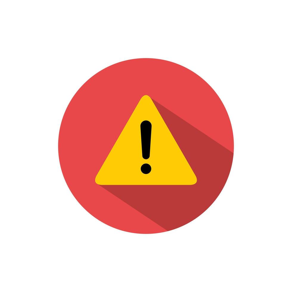 Alert warning icon with long shadow. Exclamation mark sign symbol on triangle shape vector