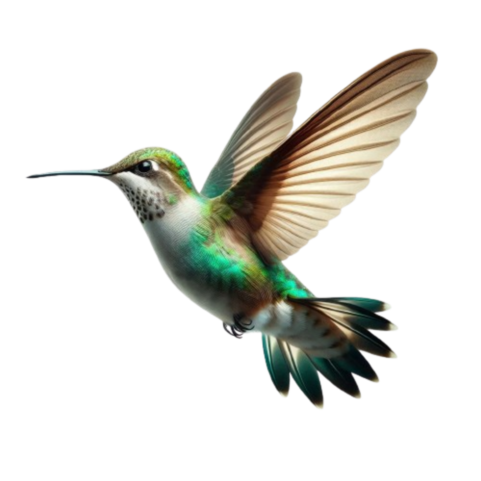 Realistic Flying Hummingbird on Transparent Canvas background png