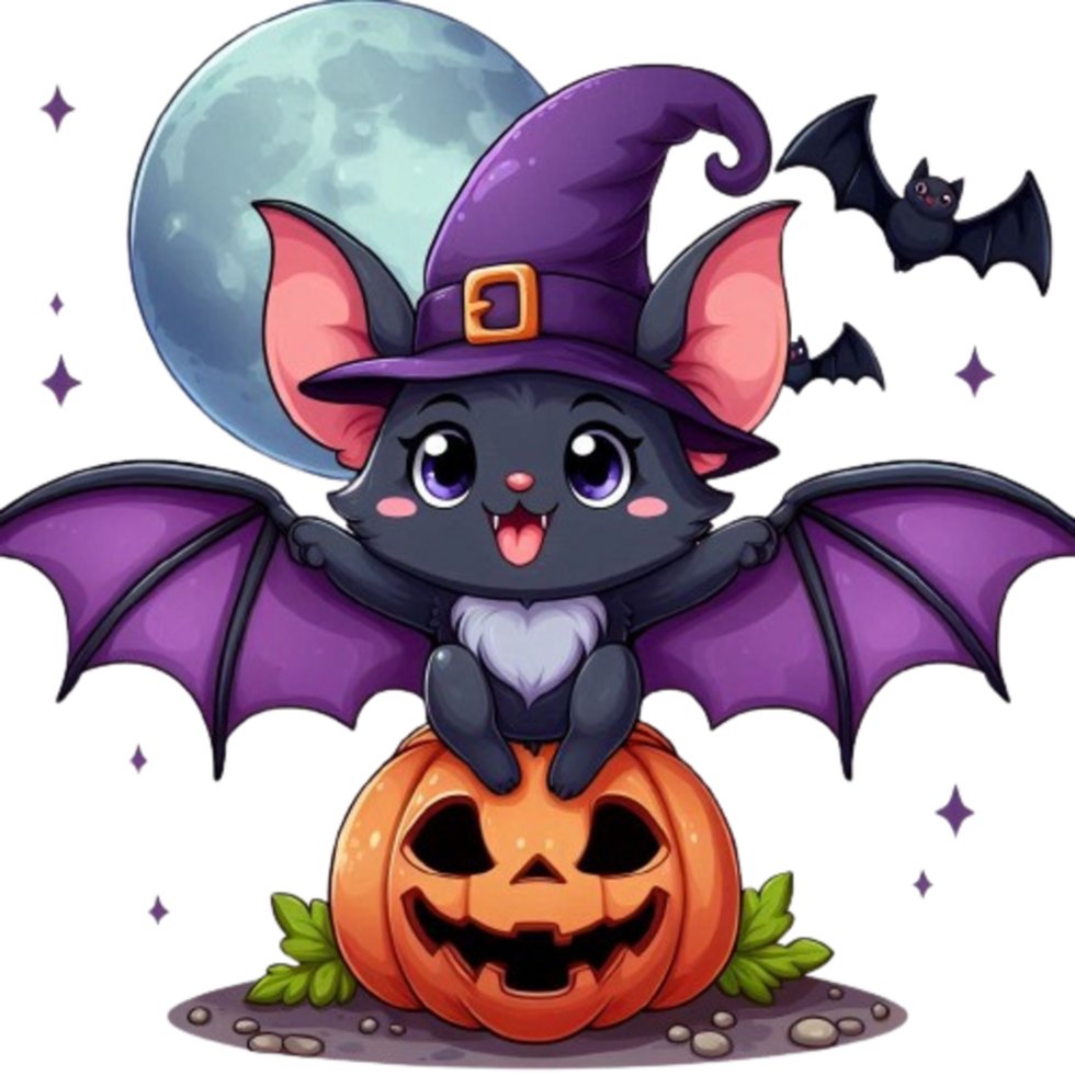 Halloween cute evil bat with pumpkin on transperant background png