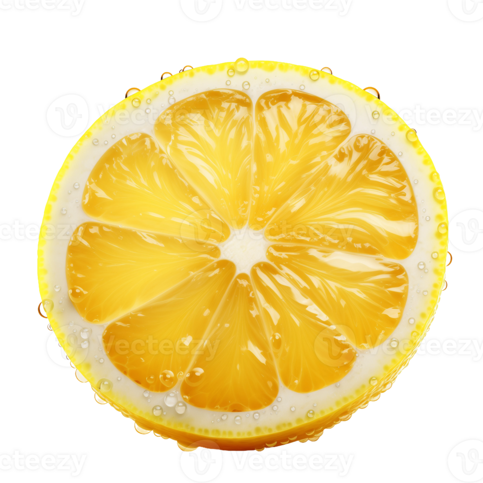 Lemon Slice with Bubbles on Isolated Transparent Background png