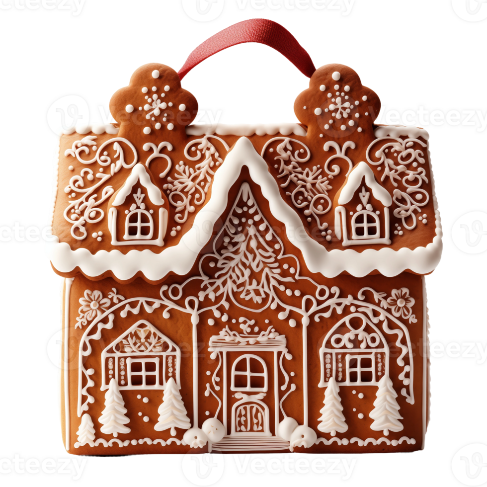 Gingerbread House with White Icing Decoration on Isolated Transparent Background png