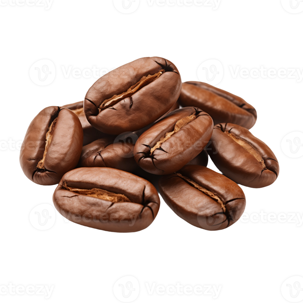 Roasted Coffee Beans Isolated on Transparent Background. Concept of Fresh Coffee and Morning Beverage. png