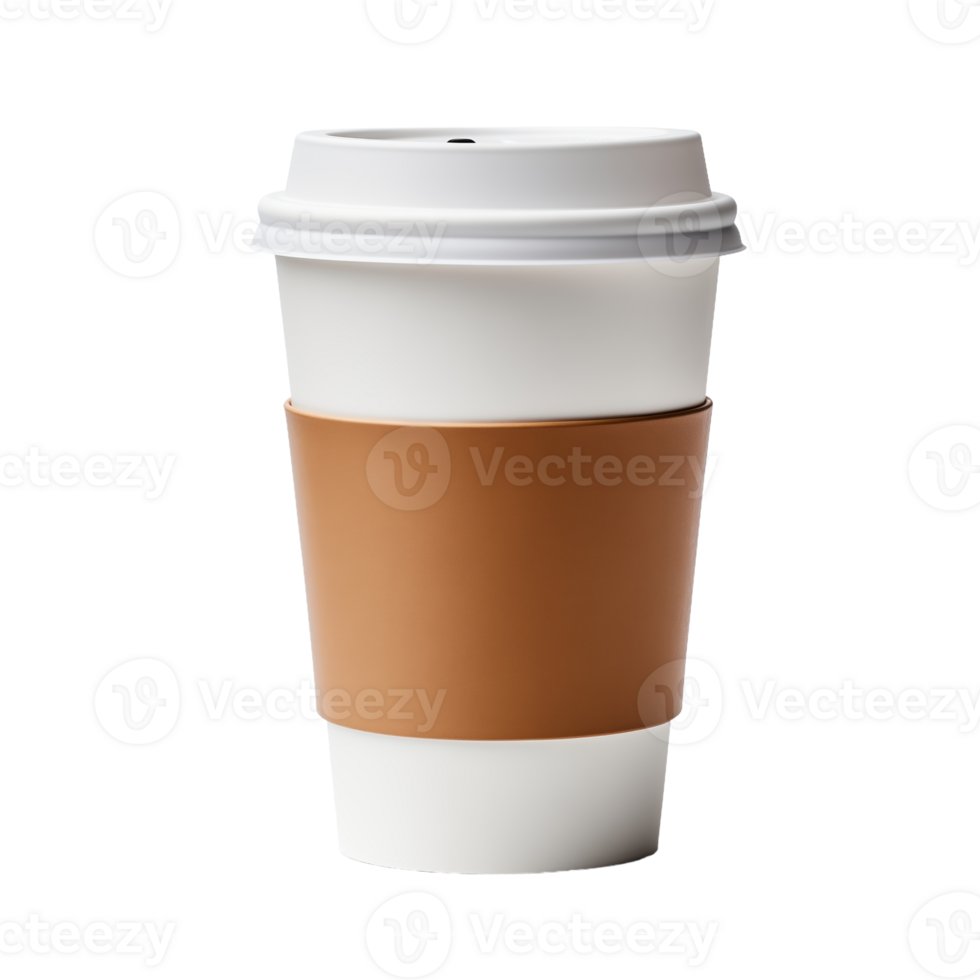 Takeaway Coffee Cup with Sleeve Isolated on Transparent Background. Concept of Convenience and On-the-Go Lifestyle. png