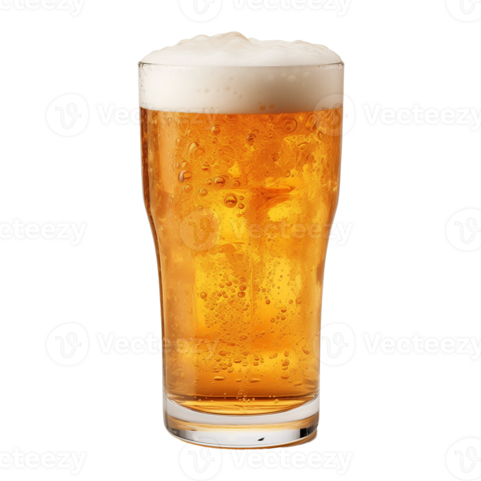 Glass of frothy beer isolated on a transparent background. Concept of refreshing alcoholic beverage. png