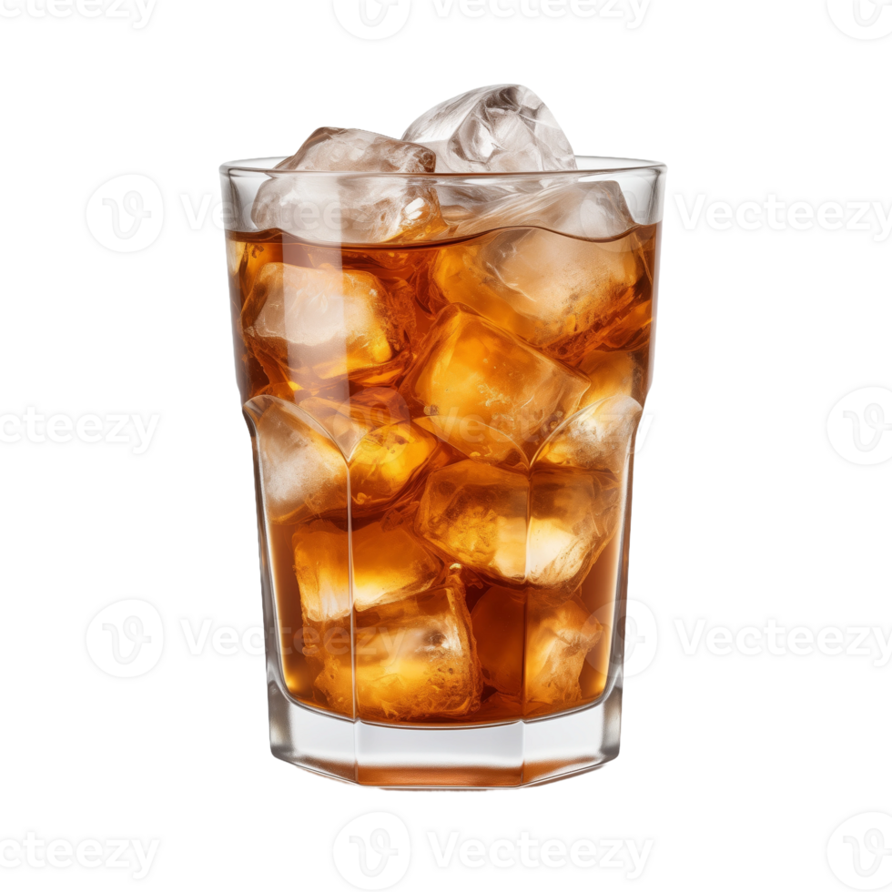 Glass of iced tea with ice cubes isolated on a transparent background. Concept of refreshing summer beverage. png