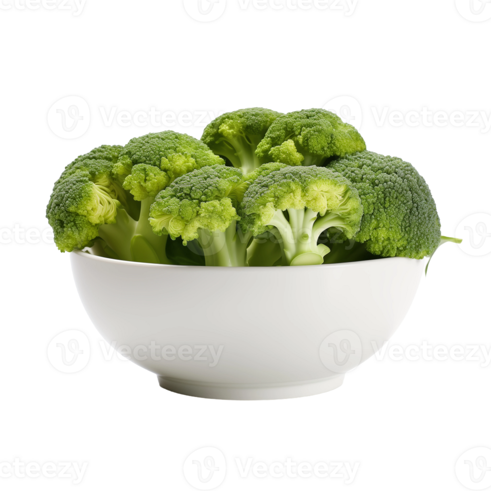 Fresh Broccoli Florets in White Bowl on Isolated Transparent Background png