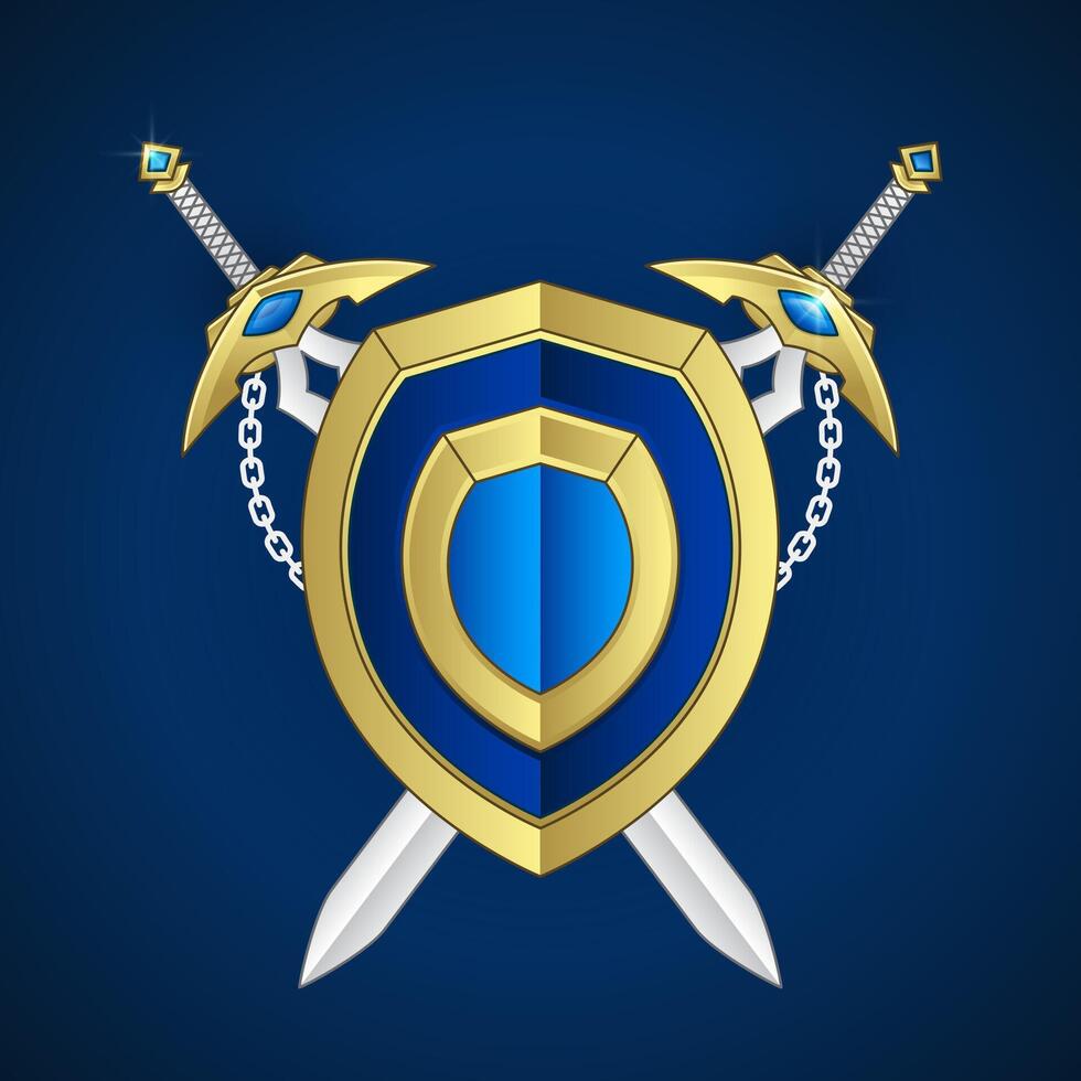 golden blue sword and shield design vector