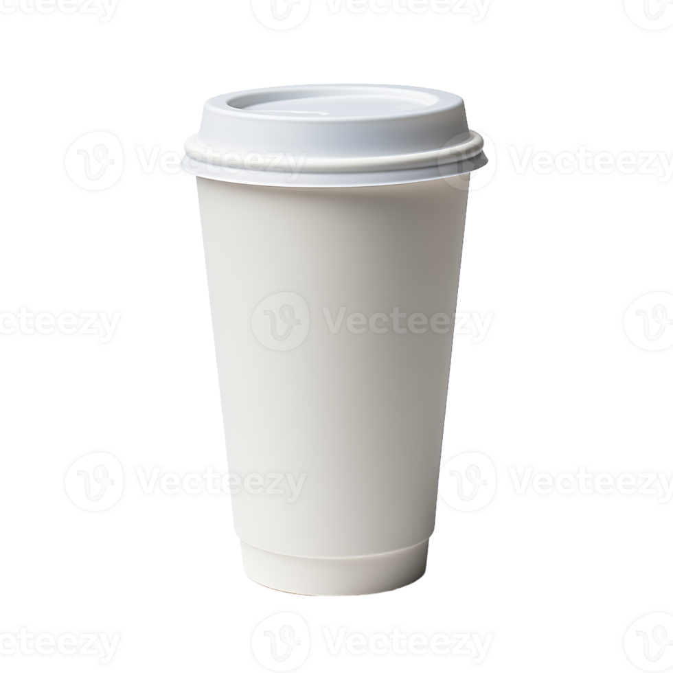 Disposable coffee cup with lid isolated on a transparent background. Concept of takeaway beverage and convenience. png