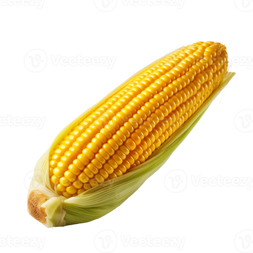 Fresh corn on the cob with husk isolated on a transparent background. Concept of healthy vegetable and organic food. png