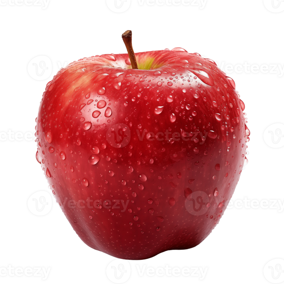 Fresh Red Apple with Water Droplets Isolated on Transparent Background. Concept of Fresh Fruit and Healthy Eating. png