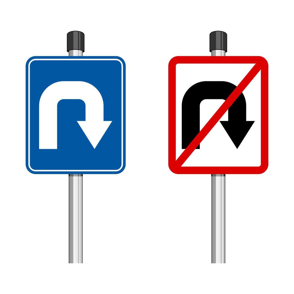 U-Turn Right Traffic Road Sign on White Background vector