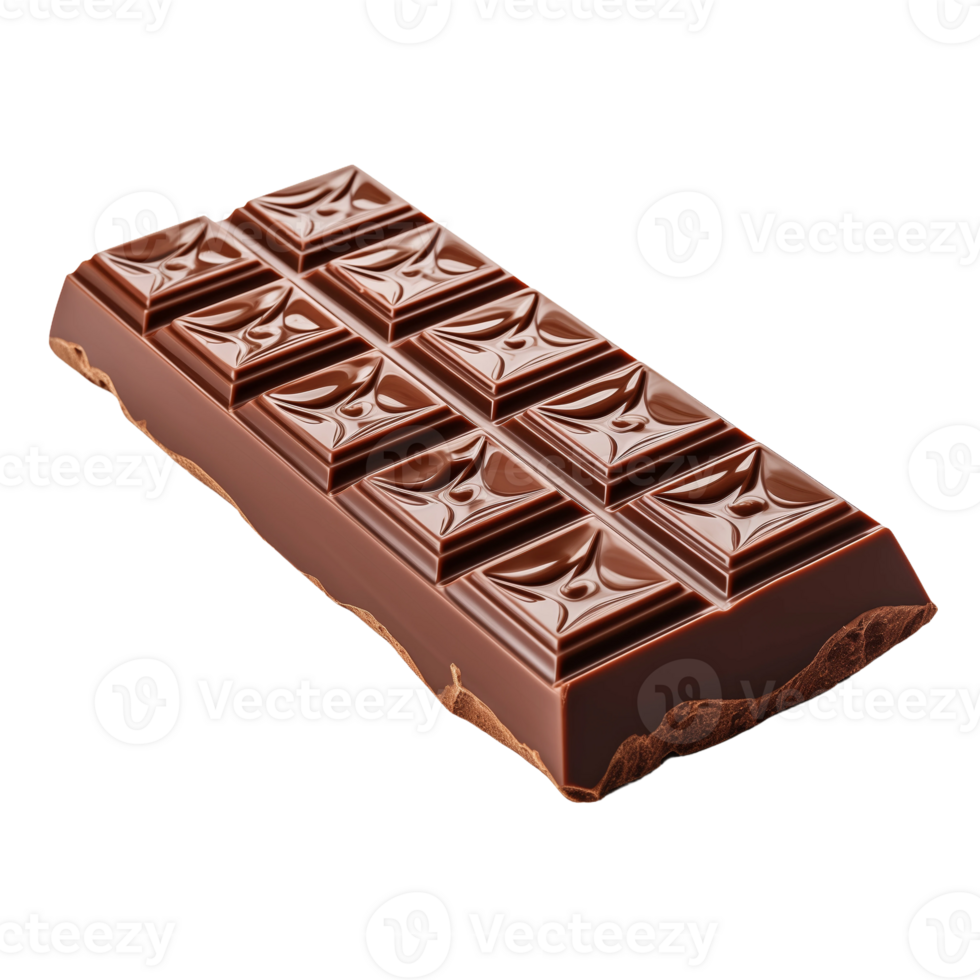 Bar of dark chocolate isolated on a transparent background. Concept of sweet treat and indulgent dessert. png
