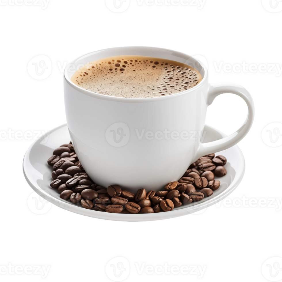 Cup of Coffee with Beans Isolated on Transparent Background. Concept of Morning Beverage and Coffee Culture. png