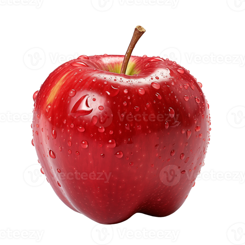 Whole red apple with water droplets isolated on a transparent background. Concept of fresh fruit and hydration. png