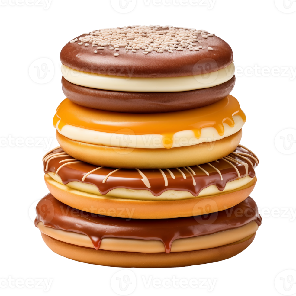 Stack of Assorted Donuts Isolated on Transparent Background. Concept of Sweet Treats and Desserts. png
