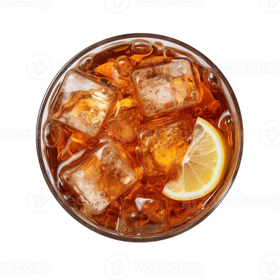 Glass of Iced Tea with Lemon Slice Isolated on Transparent Background. Concept of Refreshing Summer Drink. png