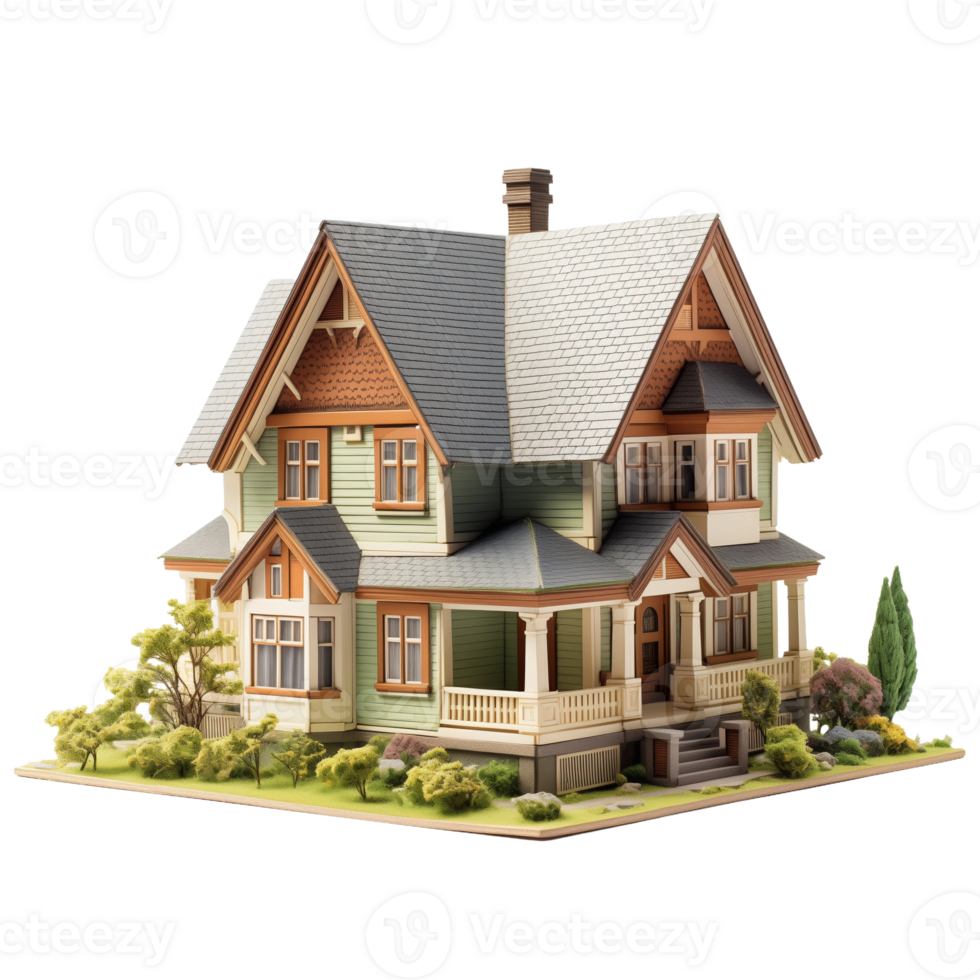 Model House with Garden on Isolated Transparent Background png