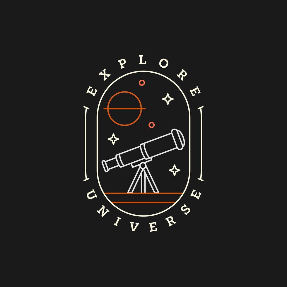 space telescope illustration badge line art style vector