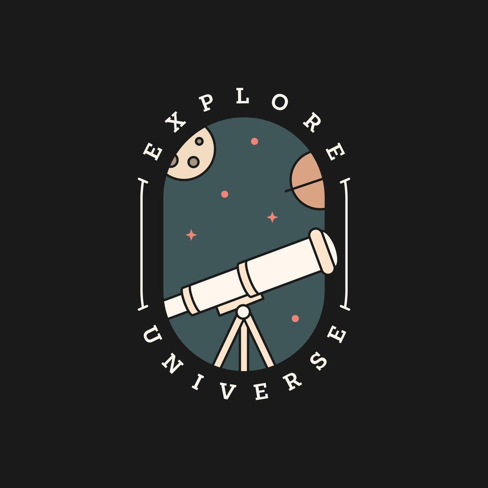 space telescope illustration badge line art style vector