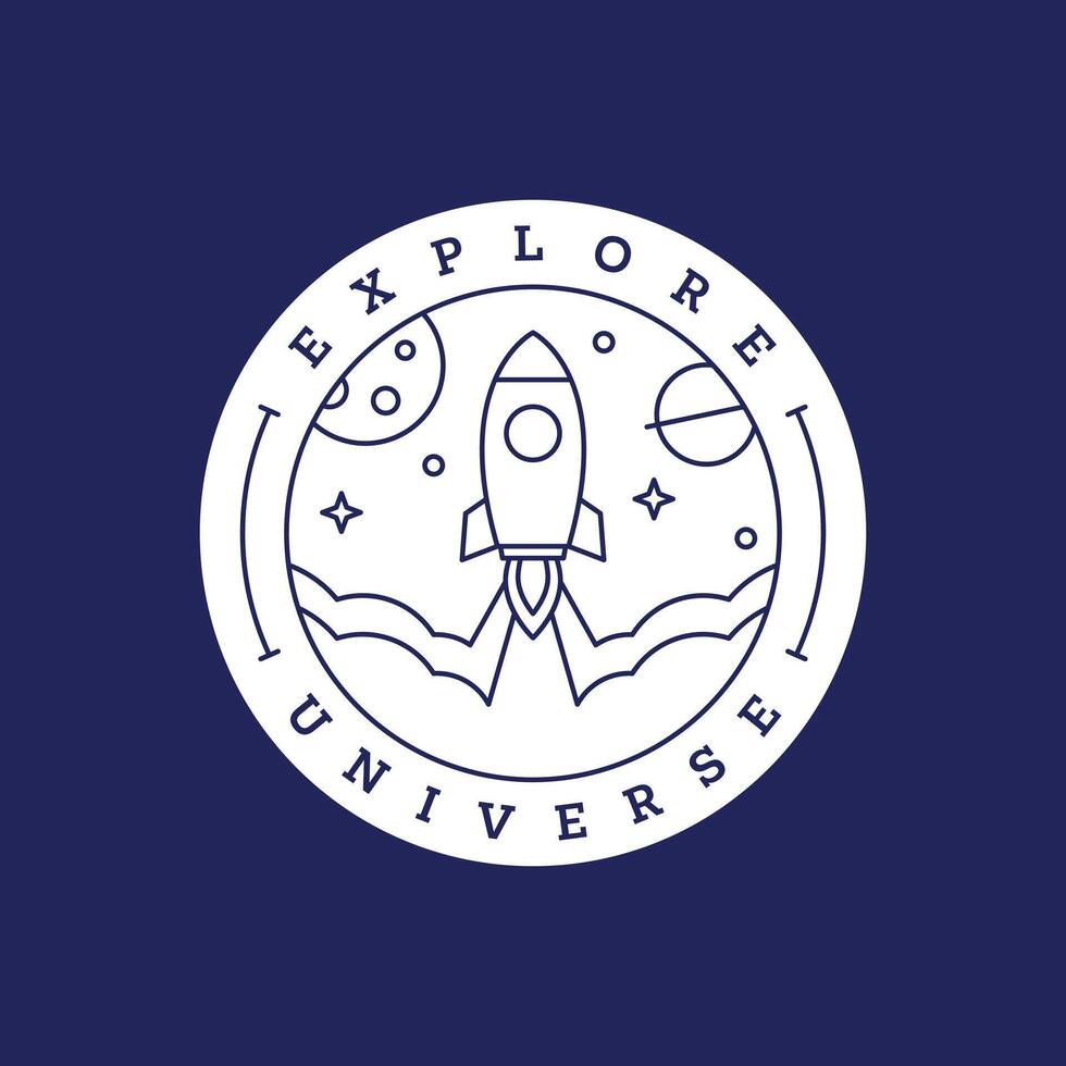 spaceship rocket illustration badge line art style vector