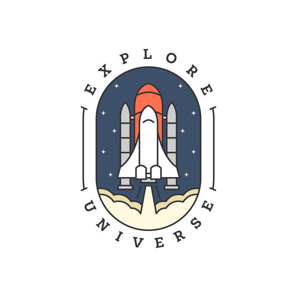 spaceship illustration badge line art style vector