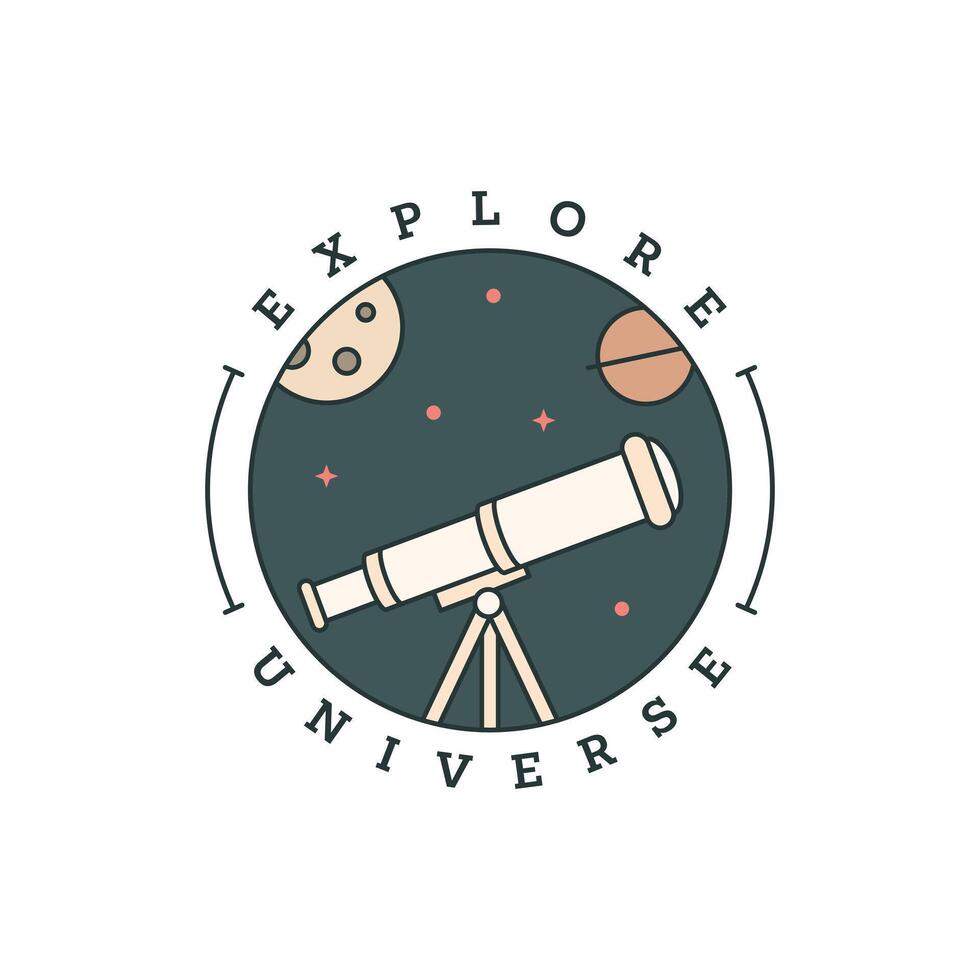 space telescope illustration badge line art style vector