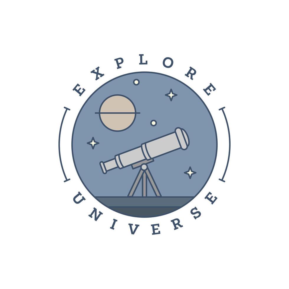 space telescope illustration badge line art style vector