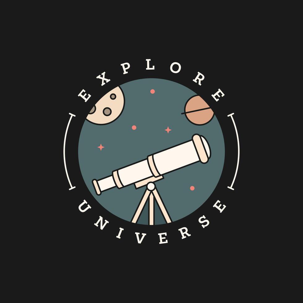 space telescope illustration badge line art style vector