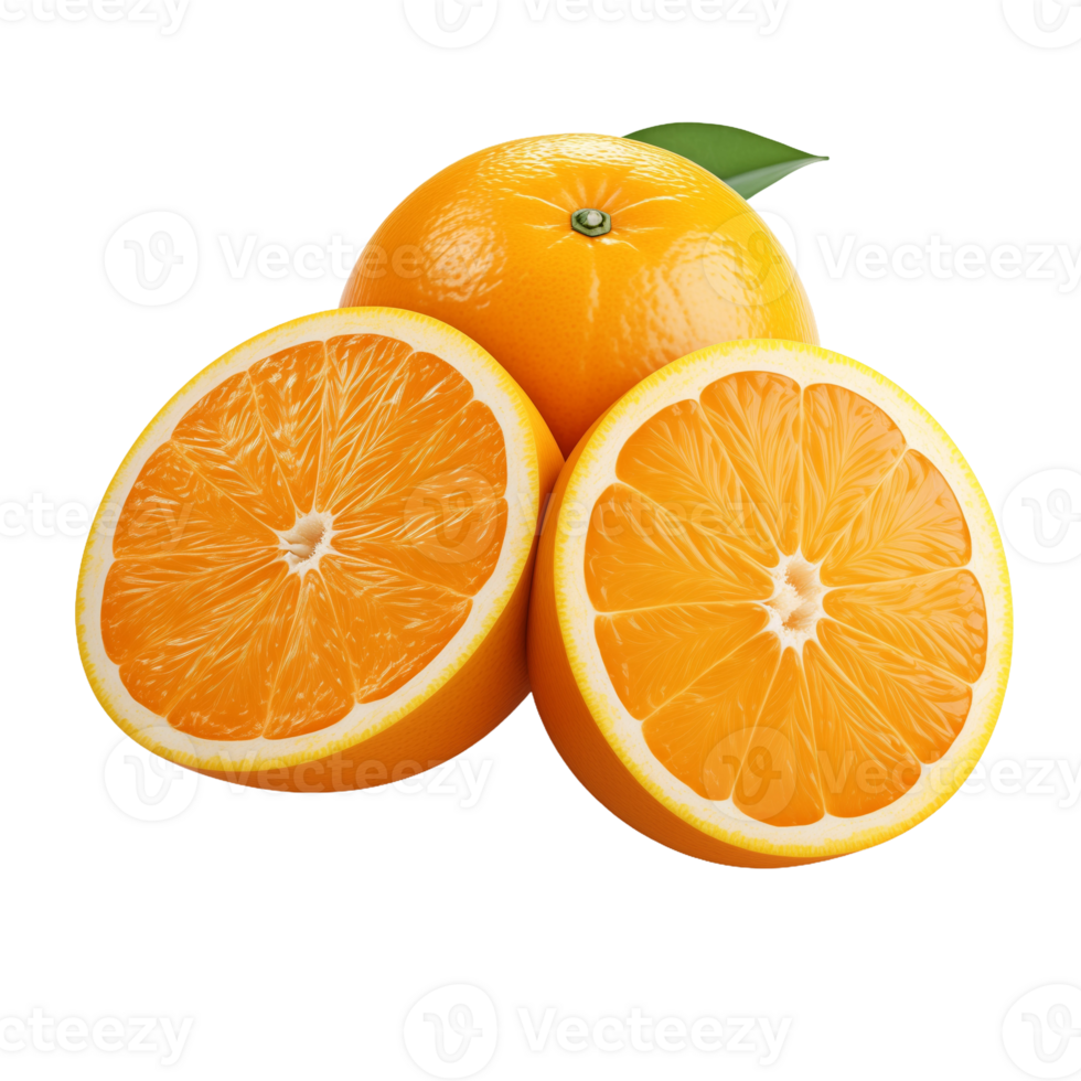 Whole and Halved Oranges Isolated on Transparent Background. Concept of Fresh Citrus Fruits and Healthy Eating. png