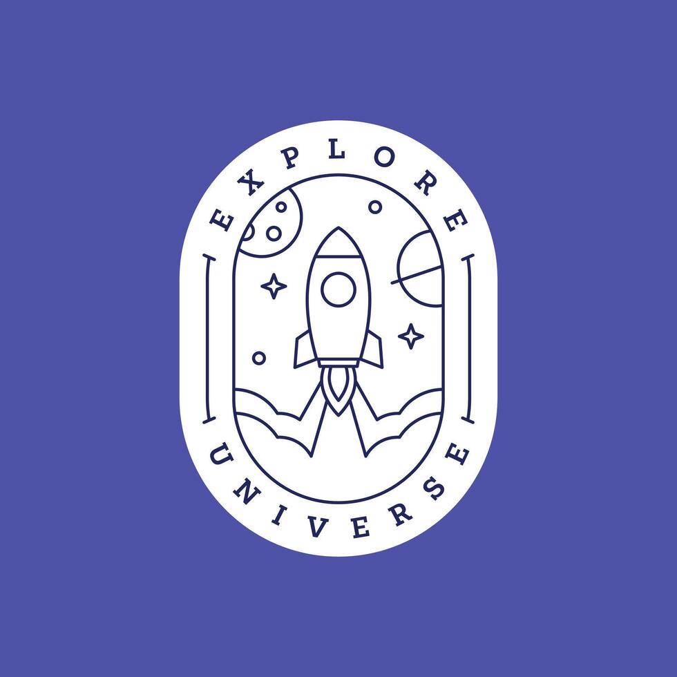 spaceship rocket illustration badge line art style vector