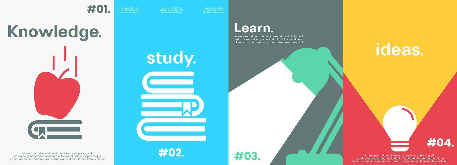 Knowledgeforall Study Learning Template Background. Set of 4 modern simple background illustration flat style. Suitable for poster, cover, ads, social banner, or flyer vector