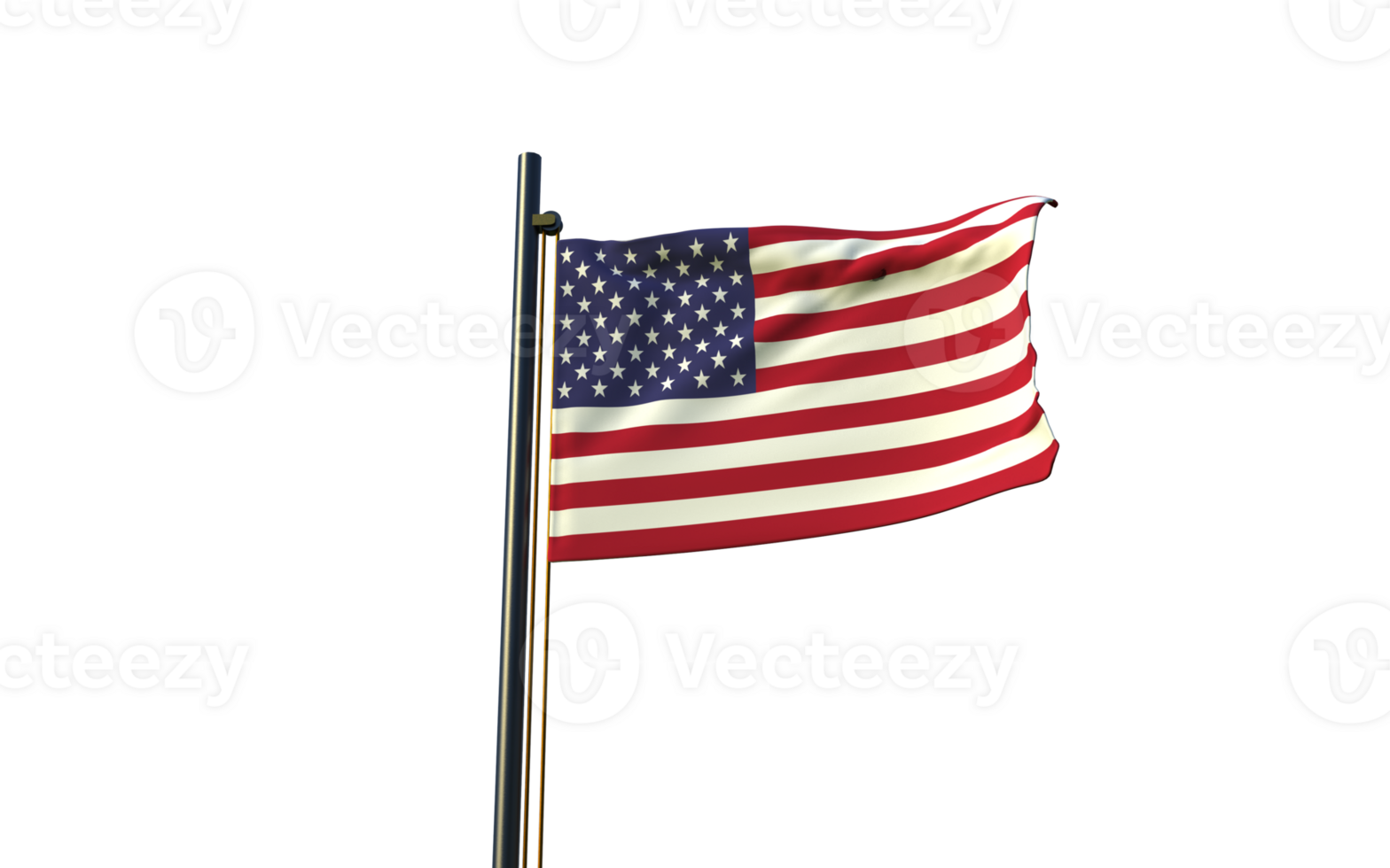 american flag waving on a pole on a transparent background png