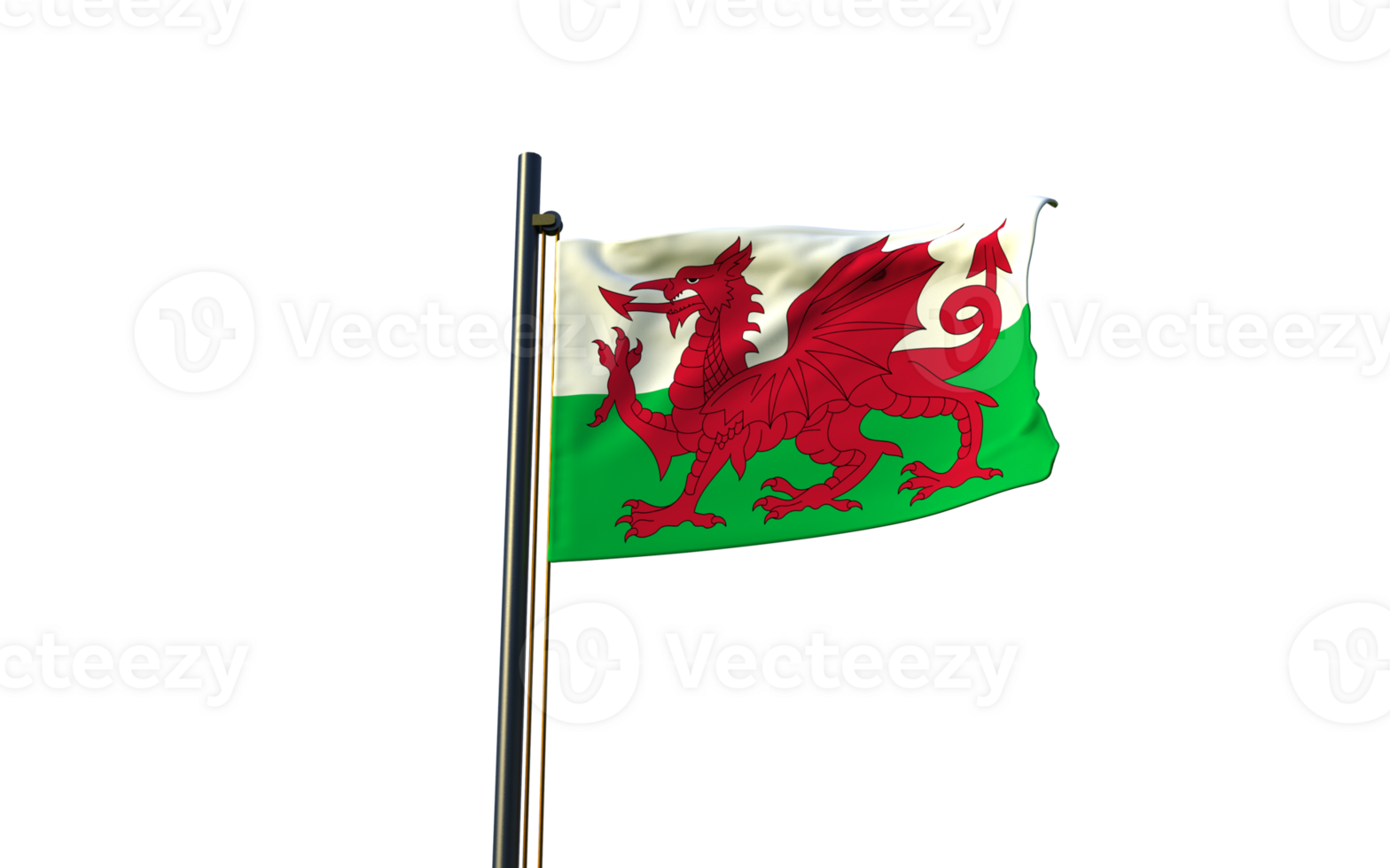 wales flag on pole with transparent background png
